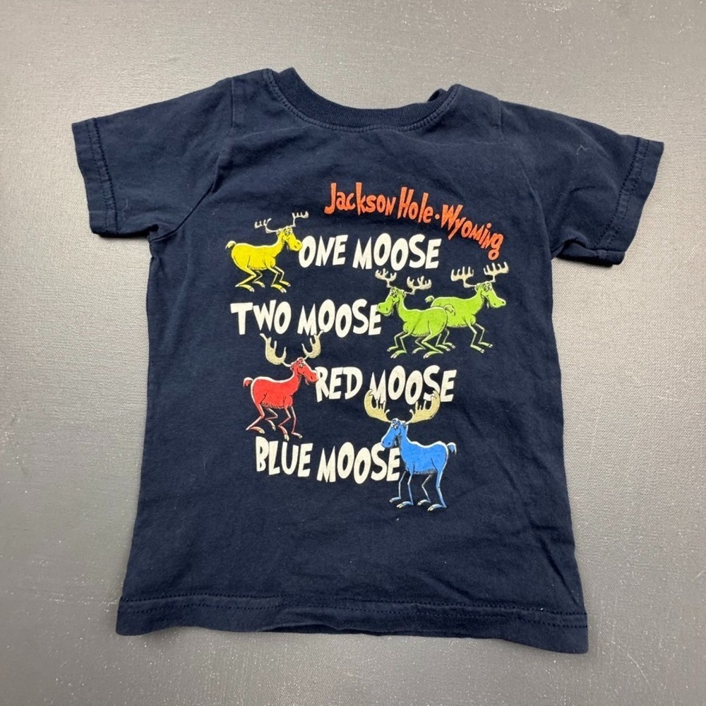 The Duck Company T-Shirt Toddler Boys 2T Jackson Hole Moose Graphic Navy Cotton